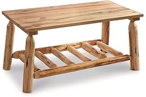 CASTLECREEK Pine Log Coffee Table-Rectangular, Wooden Center Table for Living Room and...