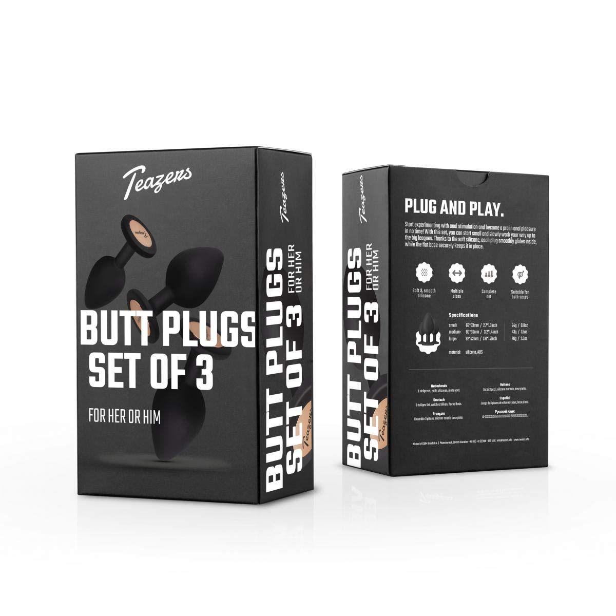 Teazers Buttplug Set – Silicone Triplicare Plug Anale Set di 3 Diverse Dimensioni - Adatto per principianti e utenti avanzati – Buttplug per Donna e Uomo - Nero