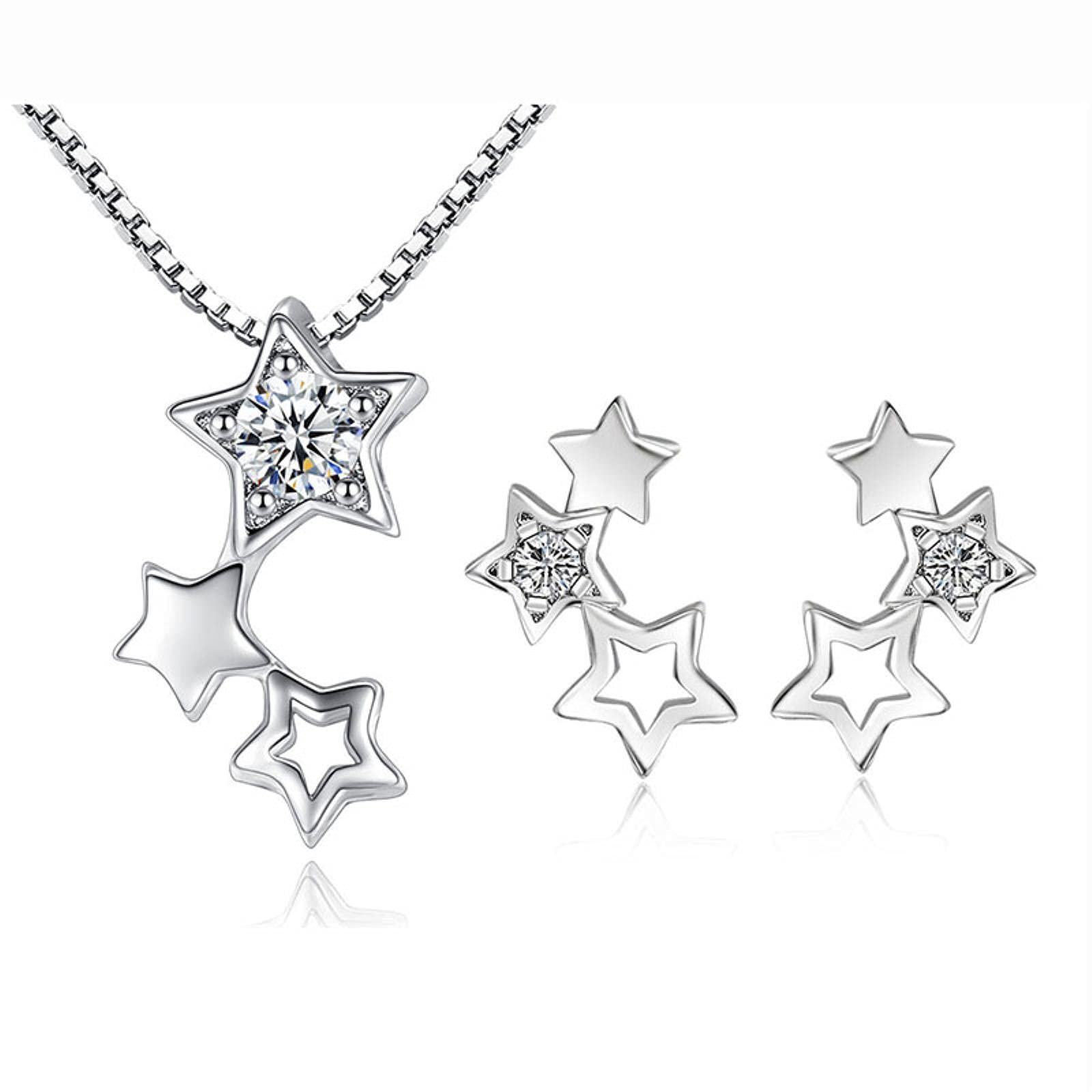 HCMA 925 Silver Zircon Star Necklace And Earrings Wedding Jewelry set Bridal Jewelry Sets For Women Gift Wedding Party Jewelry Set
