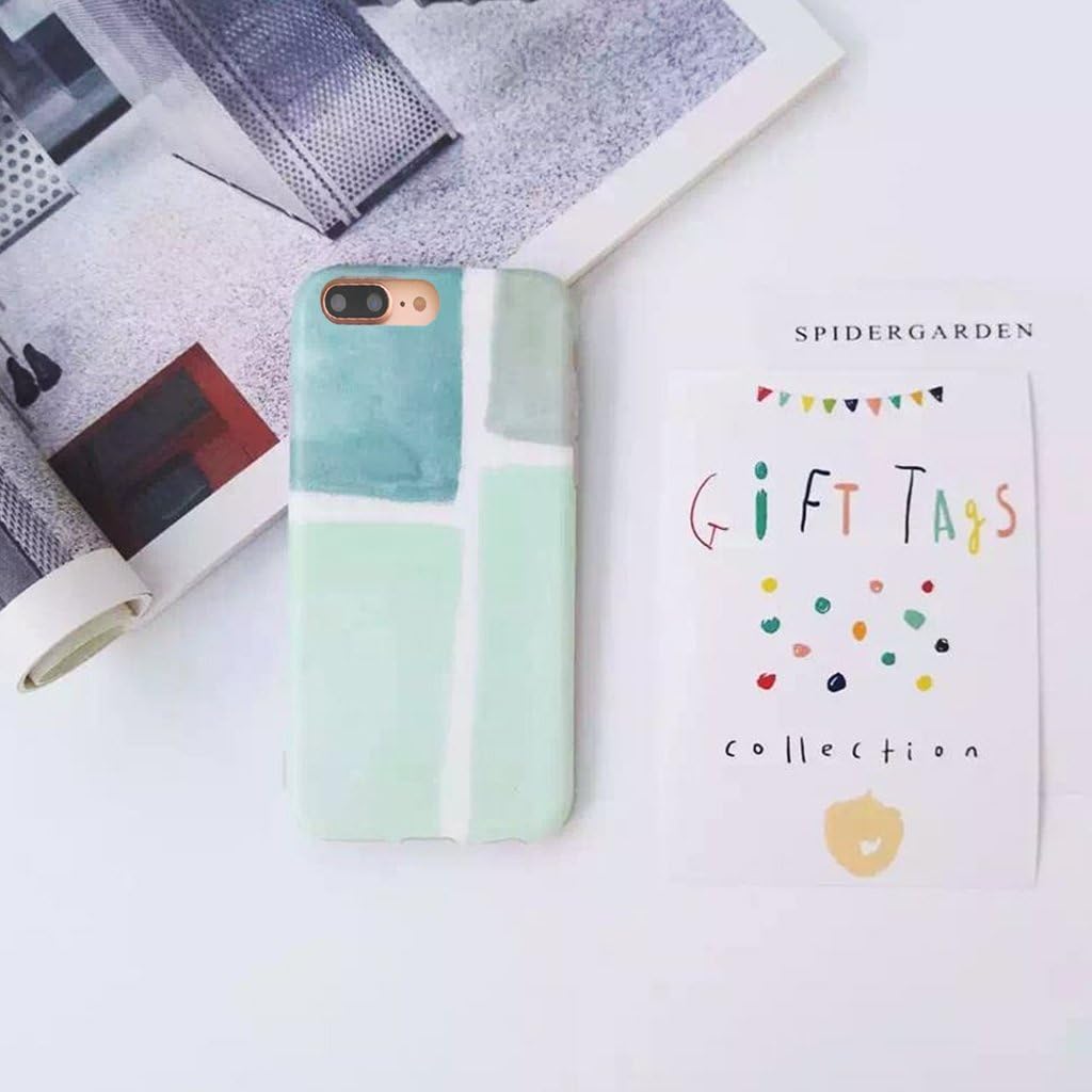 J.west iPhone 8 Plus Case, iPhone 7 Plus Case, Pattern Printed Bumper Slim TPU Soft Rubber Silicone Cover Anti-Scratch Thin Back Protective Phone Case Cover for iPhone 7 Plus/8 Plus (Mint Green Grey)