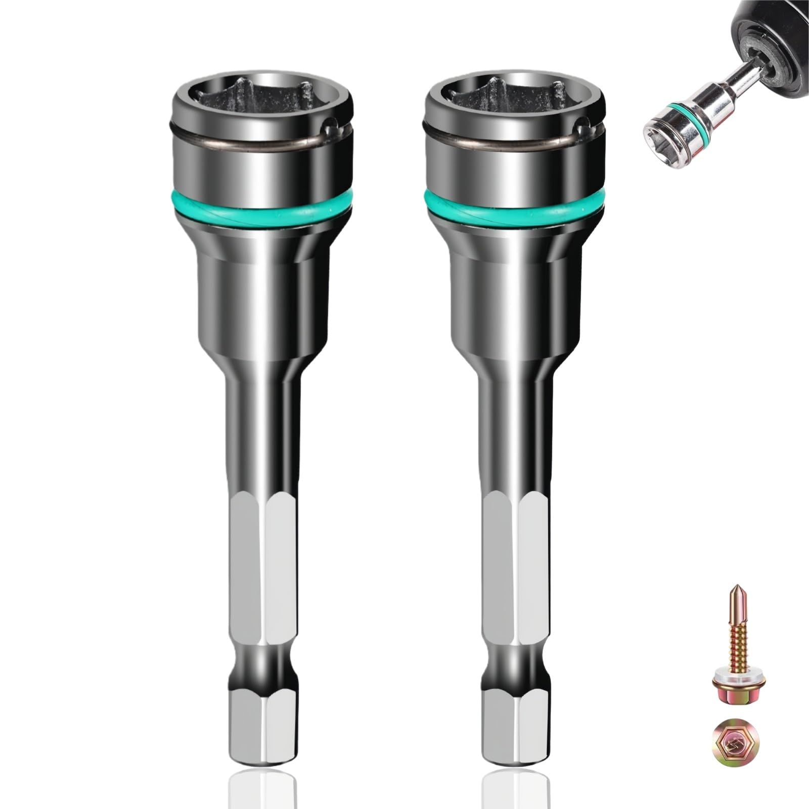 2PCS Hex Socket Magnetic Nut Driver Set, Magnetic Hex Bit Set, 1/4 Inch Shank Steel Reducer Sleeve Adapter, Pneumatic Electric Screwdrivers Drill Tools, 62mm Length He/x Drill Bit Se/t Tools(8mm)