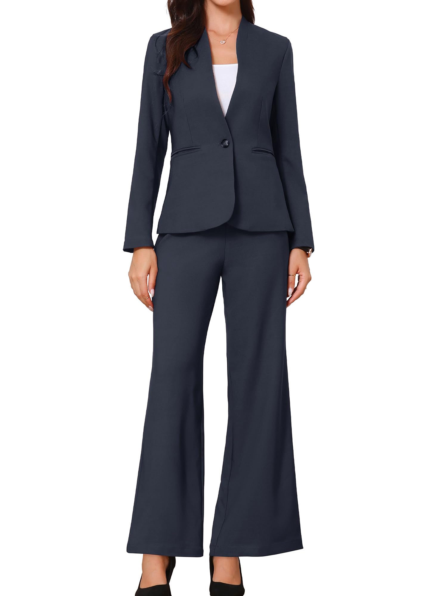 Allegra K Pants Suits for Women Dressy 2 Piece Office Collarless Blazer and Pants Set Business Casual Outfits