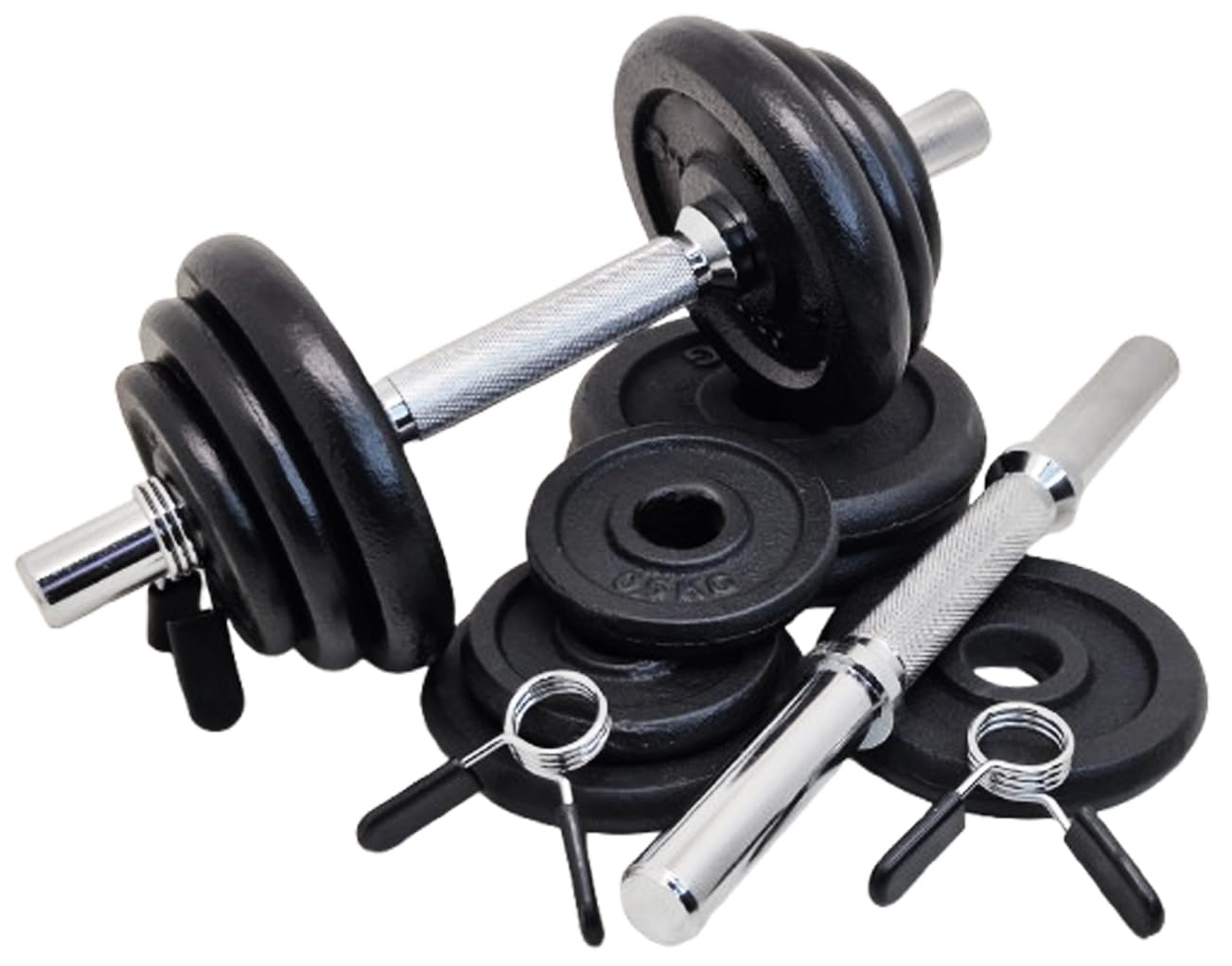 G5 HT SPORT Set Manubri + Dischi Ghisa Ø25 mm [11,21,35 Kg] | Pesi Regolabili con Chiusure Vite e Molla | Kit per Allenamento Casa e Palestra | Fitness e Bodybuilding