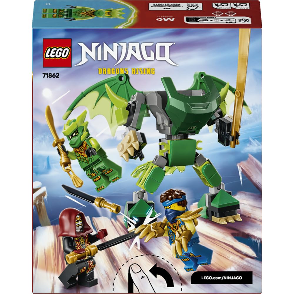 LEGO NINJAGO Smoczy mech Lloyda — zestaw bitewny, zabawka konstrukcyjna, klocki dla chłopca lub dziewczynki, ruchoma figurka mecha i trzy minifigurki ninja, prezent dla dziecka od 6 lat 71862