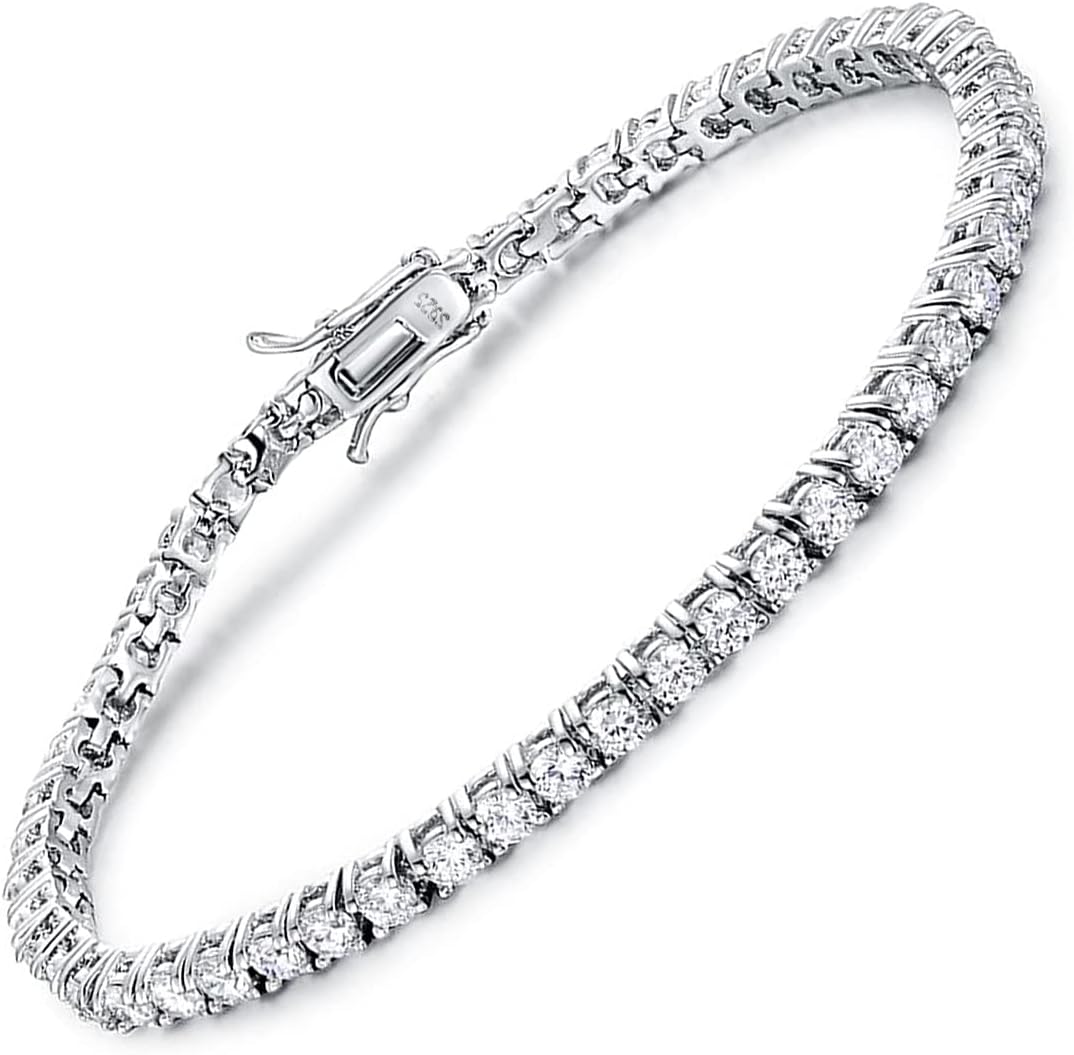 TIKJE 925 Sterling Silver 2-7mm Cubic Zirconia Classic Tennis Bracelet | White Gold Bracelets for Women | Size 6-8.5 inches