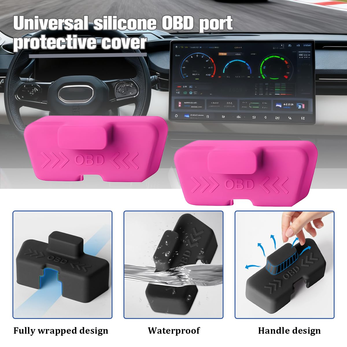 2 tapas de puerto OBD para automóvil, tapa de conector de diagnóstico OBD2 de silicona impermeable, accesorios de cubierta protectora antirrobo, universal para sedán, SUV, RV (morado)