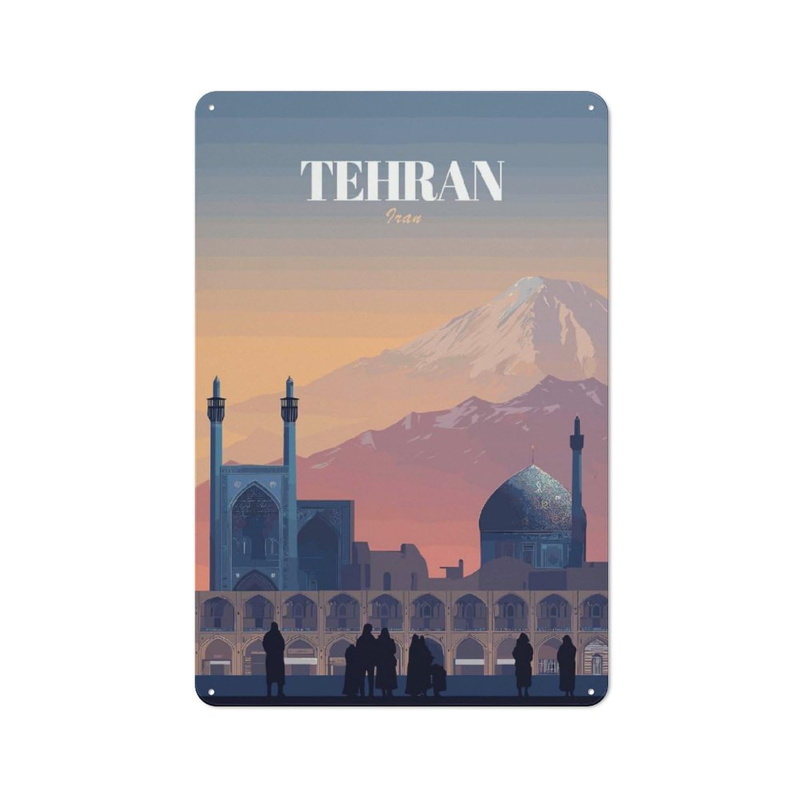 Junmoney Style-16 Tehran Cityscape With Mountain Vintage Metal Wall Decor 30X20cm, Vintage Metal Sign For Hallway, Home Bar, Garage Or Study
