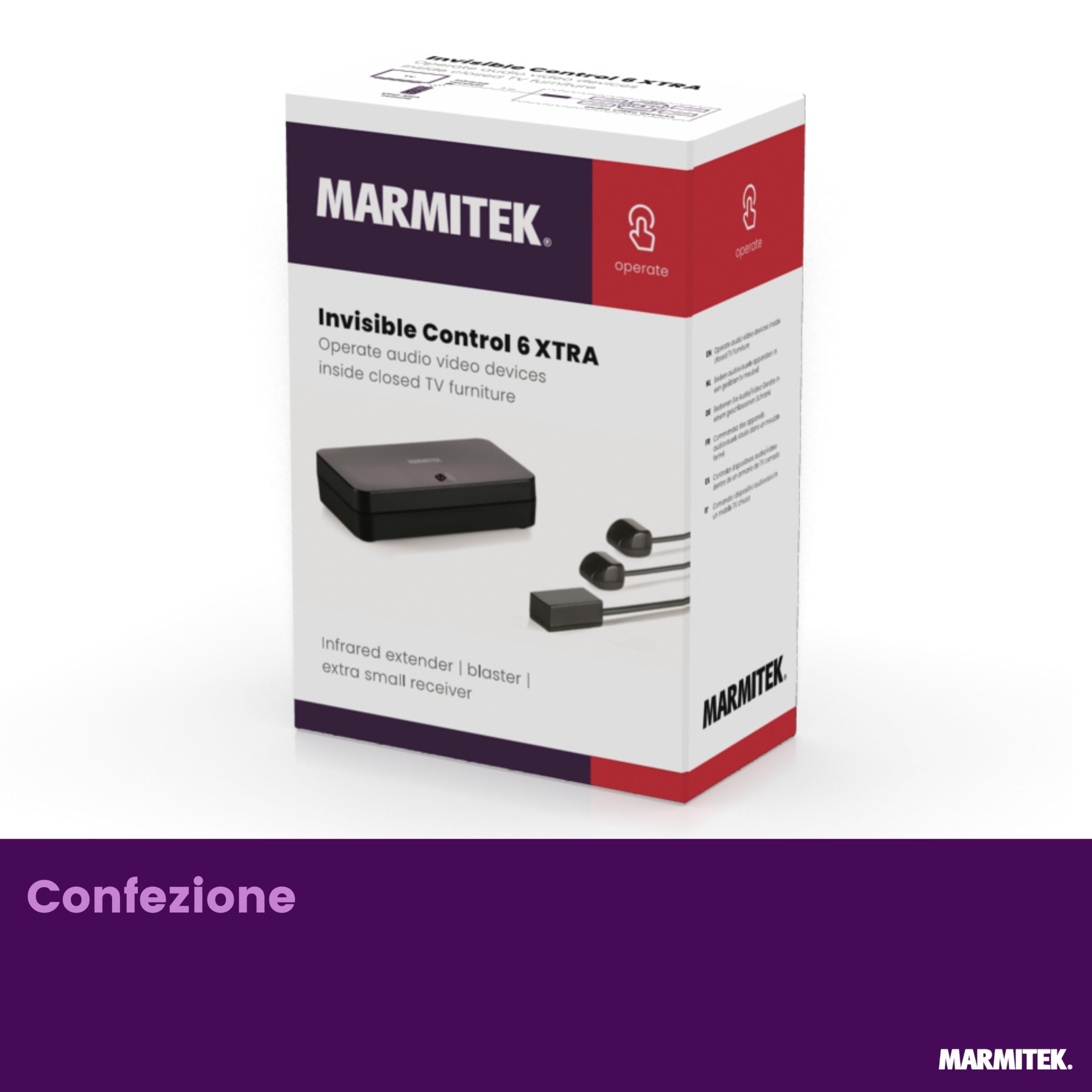 Ripetitore Infrarossi - Marmitek Invisible Control 6 XTRA - Funzionamento dei Dispositivi in ​​un Armadio Chiuso - Compatibile Con Tutti i Decoder TV Europei - Ricevitore Extra Piccolo - LED Blaster | Ripetitore IR per dispositivi nel mobile, 2 LED blaste