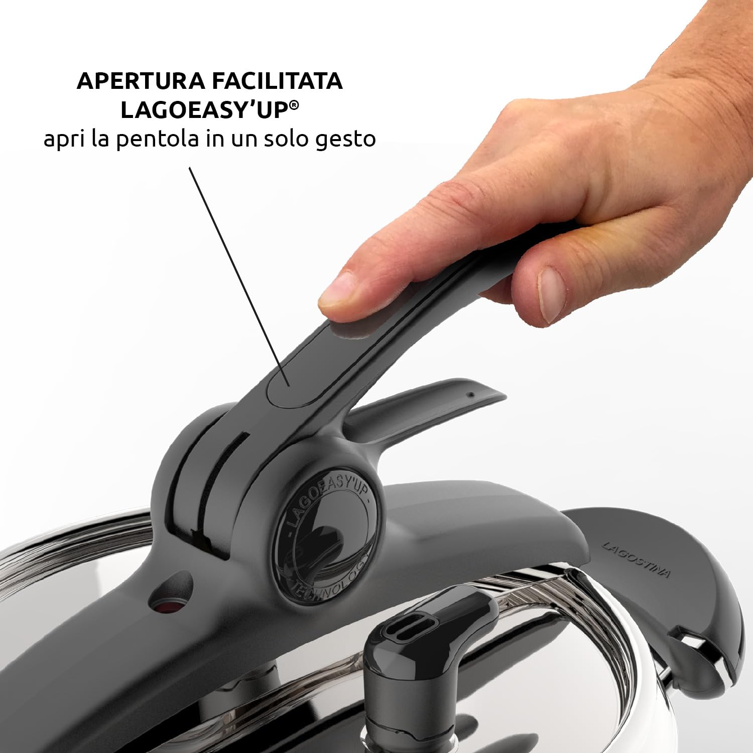 Lagostina Mia Pentola a Pressione 5 L in Acciaio Inox 18/10 Ø 22 cm, Pentola Induzione e Gas, Coperchio con Apertura Facilitata, Fondo a tre Strati, Lavabile in Lavastoviglie