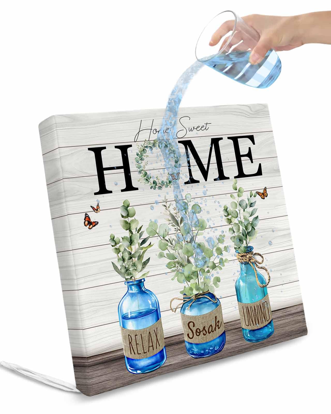 2 Pack Eucalyptus Leaves Waterproof Cushion Covers with Ties, Outdoor Patio Chaise Lounge Chair Seat Cushion Slip Covers Replacement(Only Cover) Home Summer Botanical Vintage 22