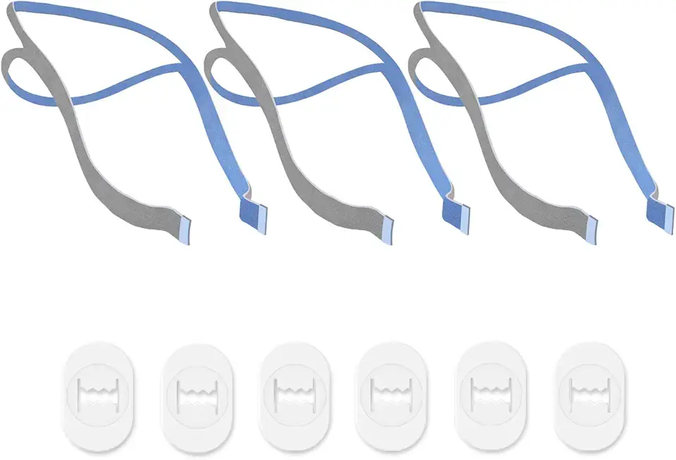 Substituição de capacete compatível com capas de máscara ResMed Airfit P10 para almofada nasal CPAP inclui 3 alças super elásticas e 6 clipes de ajuste (pacote com 3)