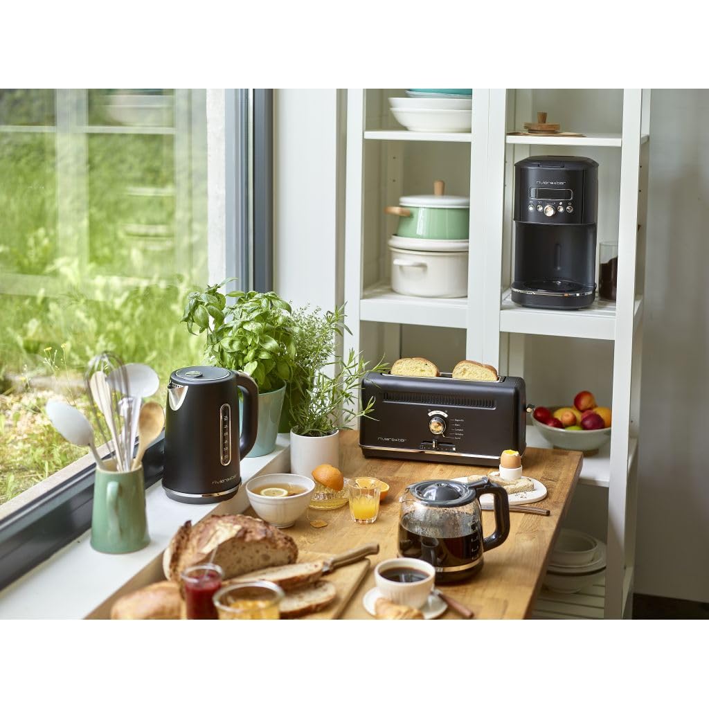 riviera&bar Cafetière Filtre Programmable 1,8L - Chauffe Rapide 950W - Écran LCD, Départ Différé 24h - Système Stop-Gouttes, Alerte Détartrage - Black Satin