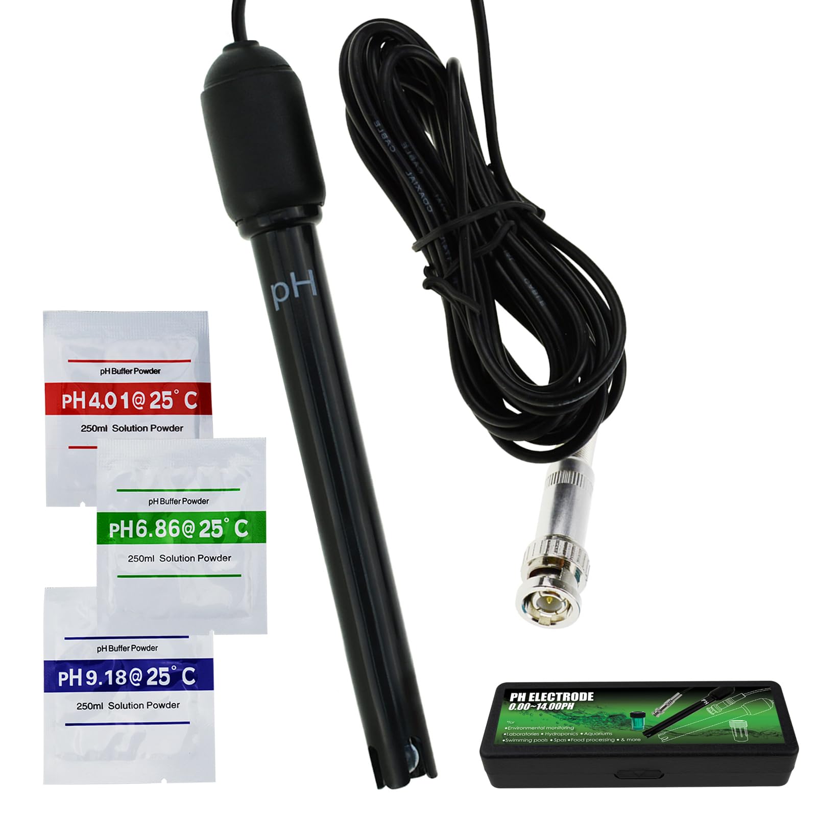 BlesConi Sonda De PH Profesional Con Cable De 75cm | Conector BNC | Rango 0-14 | Para Acuario, Laboratorio O Hidroponía | Electrodo De PC