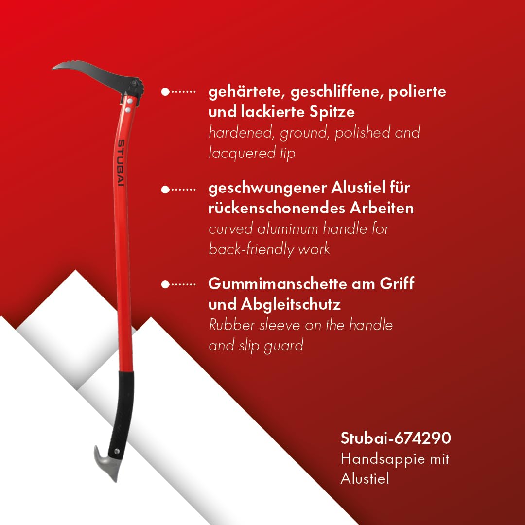 STUBAI Handsappie 900 mm | Manche Aluminium Ergonomique incurvé | Tire-Bois léger | pour saisir, déplacer et Transporter bûches et Troncs