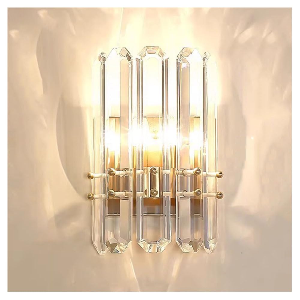 FEITENGDA Nordic Crystal Accent Wall Sconce Modern Brass Frame Wall Lamp Small Creative Crystal Wall Mount Light Bedside Decor Wall Light Fixture for Living Bedside Hotel Hallway