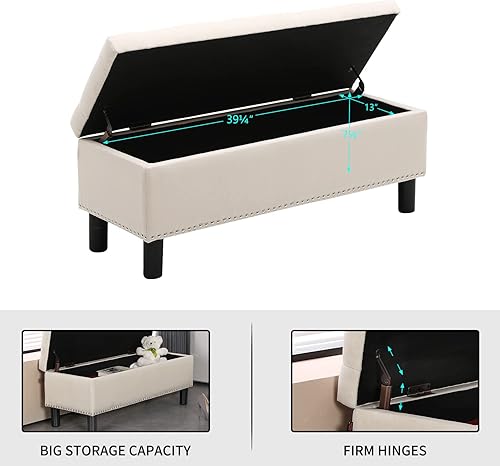 Miniatura 6 de Furnimart Banco otomano de almacenamiento de 42.5 pulgadas, banco de almacenamiento tapizado para dormitorio, entrada, sala de estar, lino copetudo