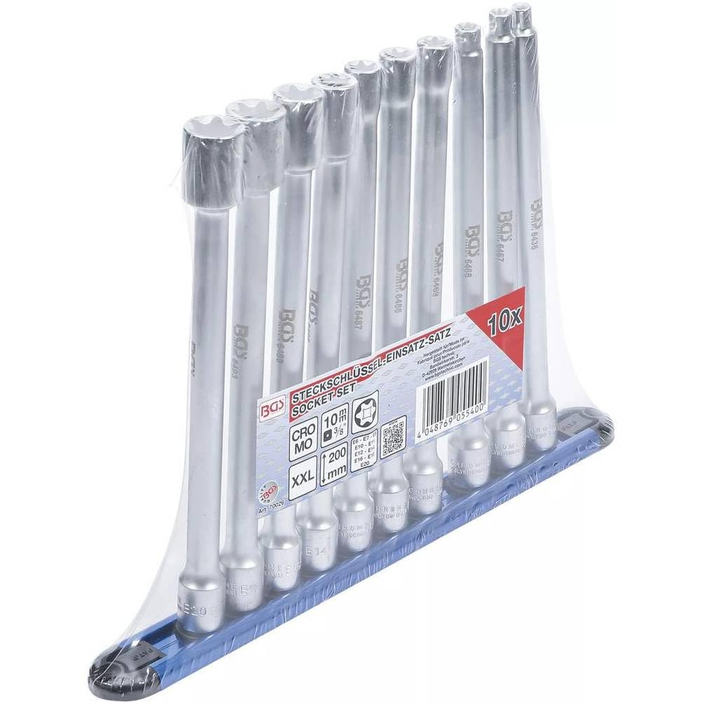 Juego de casquillos de perfil E XXL 10 mm (3/8) E6 - E20-10 piezas - Precisión y robustez, acero - D-Work