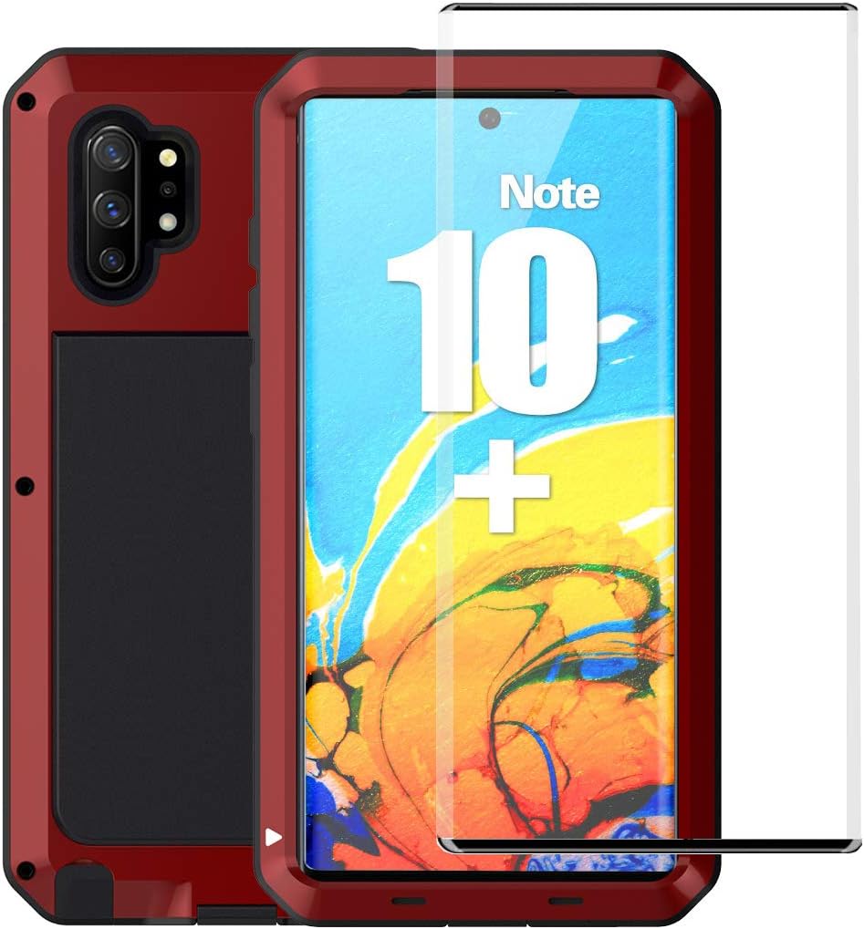 Ezanmull Galaxy Note 10 Plus / 10+ Case, Military Grade Drop Aluminum Metal Shockproof Protection Dual dust Rugged Tough Full Body Cover Cases for Samsung Galaxy Note 10 + / Note 10 Plus 5G (Red)