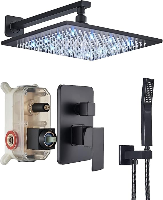 Saeuwtowy 12 inches LED Rainfall Shower Head with Brass Handheld Rain