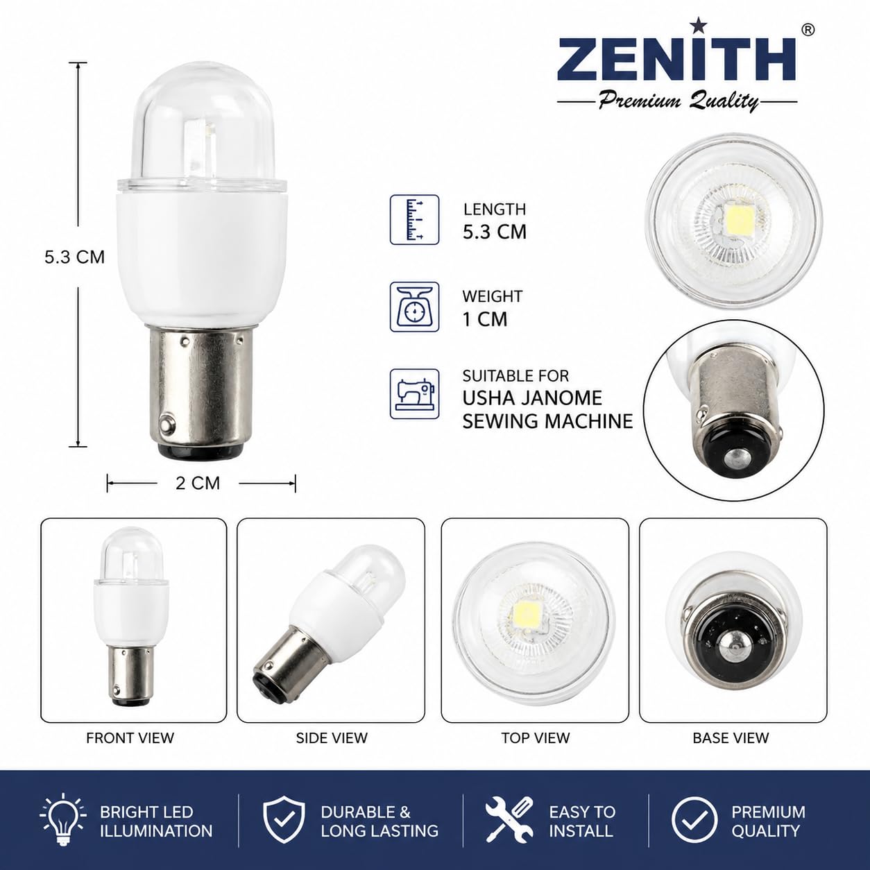 ZENITH Pin Type LED Bulb for Domestic Front Loading Electric Embroidery & Sewing Machines (Pack of 2) | Bright White LED Light | Energy Efficient | Easy Installation | Long Lasting Sewing Machine Bulb — Amazon image 2