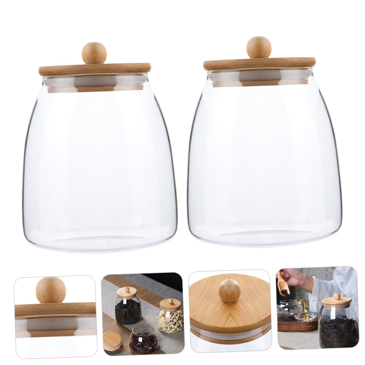 MAGICLULU 2 Stabile Vorratsgläser mit Bambusdeckel 900ml aus Borosilikatglas für Kekse Süßigkeiten und Trockenfrüchte Wiederverwendbar