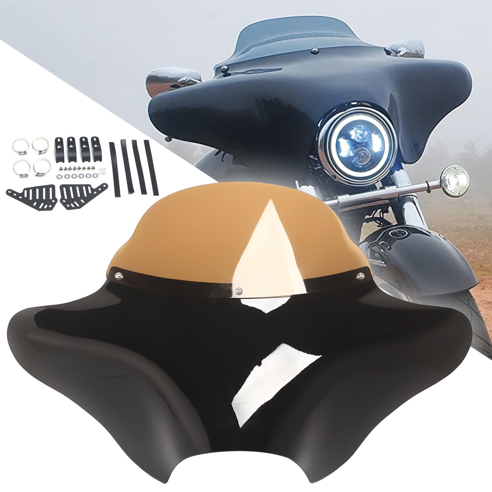Batwing Fairing Windshield Kit Compatible witih Harley Touring Dyna Softail Fat Boy Heritage Classic HondaShadow YamahaV Star Suzuki Boulevard