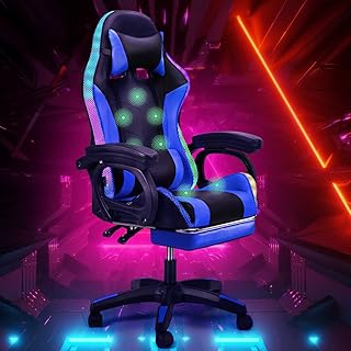 Furb Gaming Chair with RGB LED Lights and 7-Point Massage, Ergonomic Computer Gaming Chair with Footrest & Lumbar Support,...