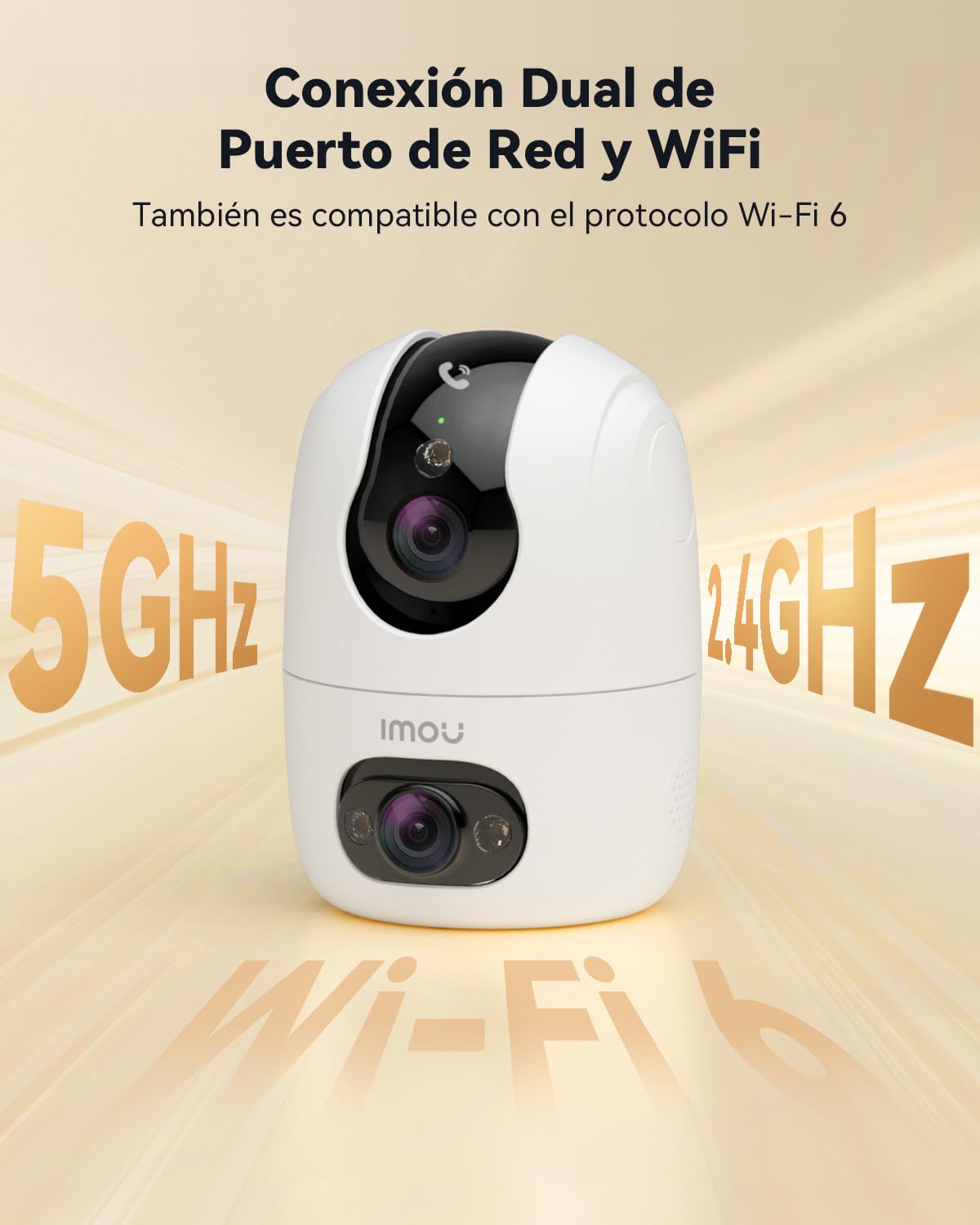 Imou 6MP(2K+2K) Cámara IP WiFi Doble Lente, 2.4/5Ghz Cámara Vigilancia WiFi Interior, Visión Nocturna en Color, Detección de Humana, Botón para Llamar, Admite Tarjeta SD hasta 512 GB, Ranger 2C Dual