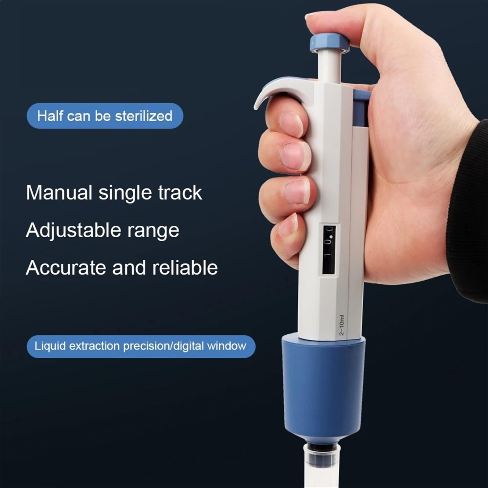 Micropipeta, Pipeta de laboratorio 2 a 10 ml, micropipeta digital ajustable un solo canal con puntas pipeta, dispensador muestras