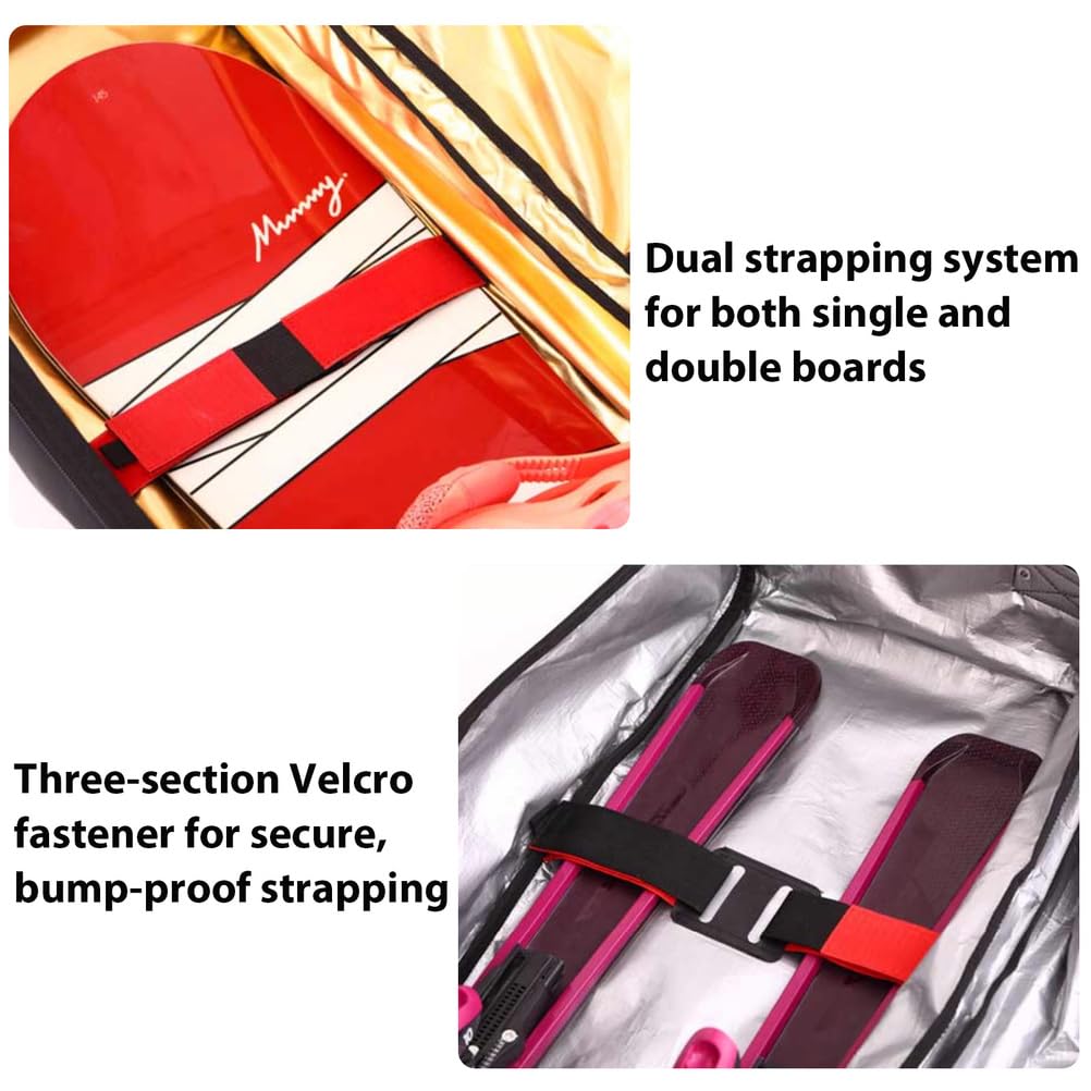 Doppel-Roll-Skitasche, wasserdichte Snowboardtaschen Mit Rollen Roll-Snowboardtasche Für Flugreisen, Passend Für Einen Ski/Zwei Skier, Helm, Jacke Und Stiefel