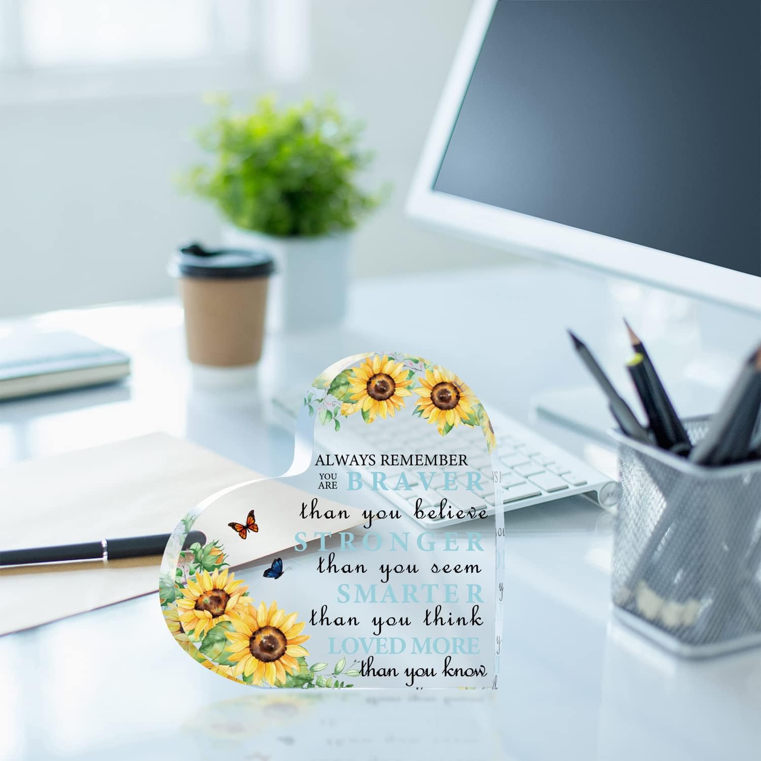 Sunflower Acrylic Office Decor - Medium Rustic Yellow Square Decorative Sign - Inspirational Quote - Tabletop - 5.9 x 5.9 inches - Image 4