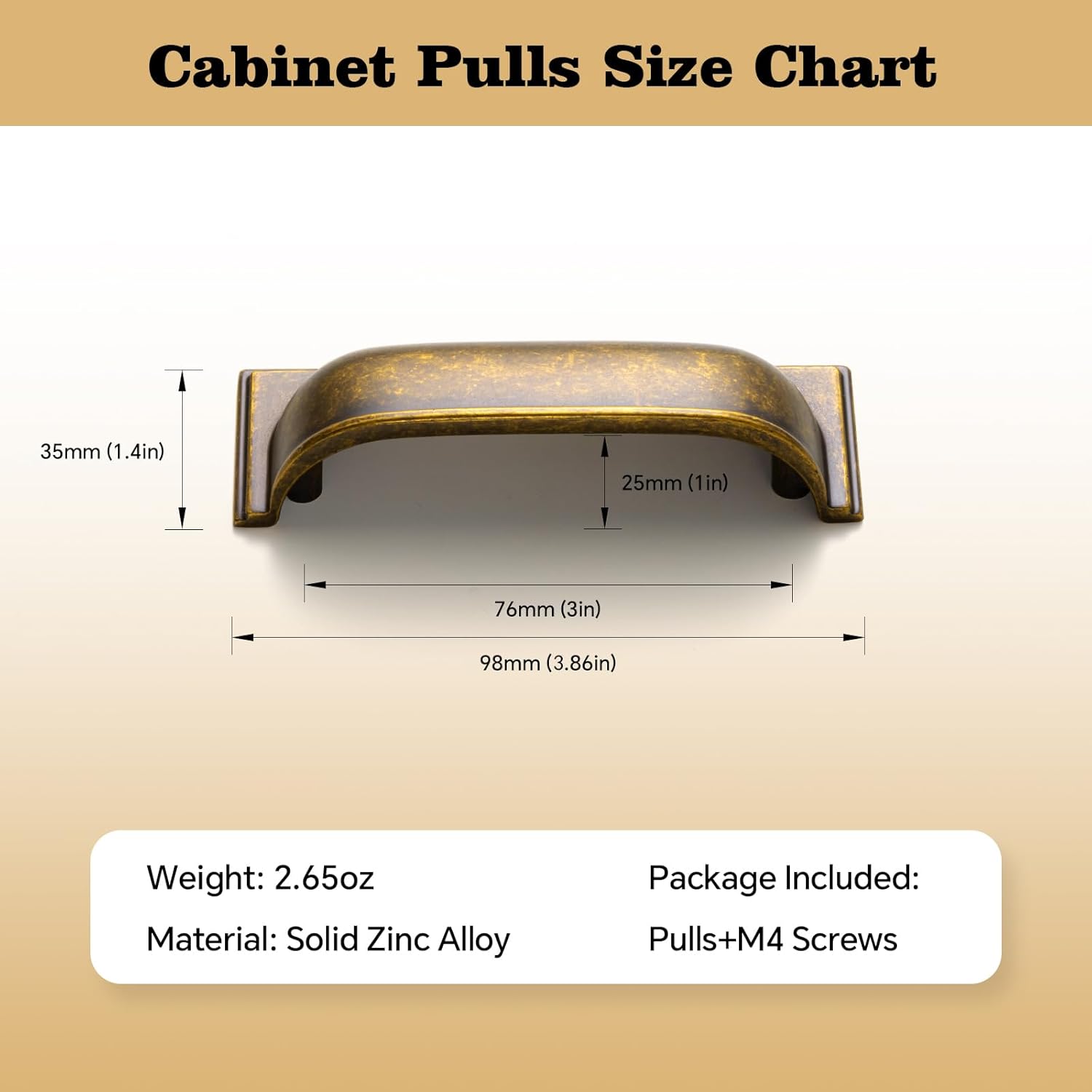 Goo-Ki 6 Pack Antique Brass Cup Pulls Zinc Alloy Kitchen Hardware,3 Inch Hole Center Channing Bin Cup Drawer Pull Handles for Cabinet Furniture,9632GT-76