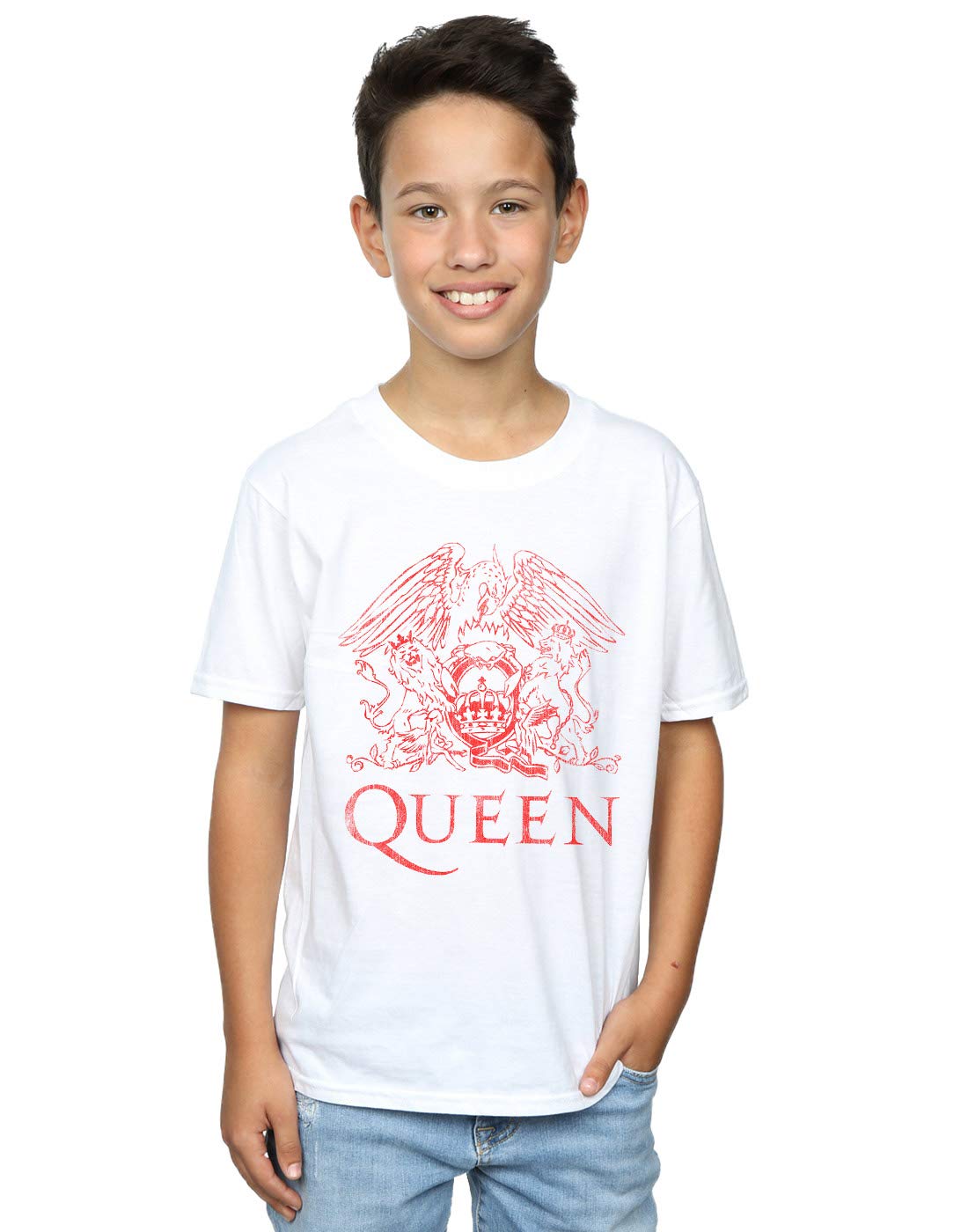 Absolute Cult Queen Boys Distressed Crest T-Shirt White 9-11 Years