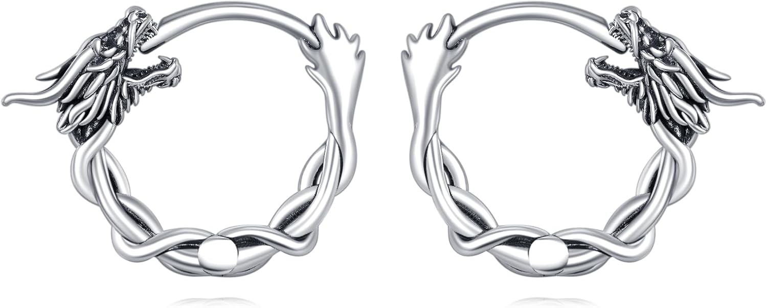 Dragon Earrings 925 Sterling Silver Dragon Hoop Earrings Jewelry Gifts for Men Women Dragon Lovers