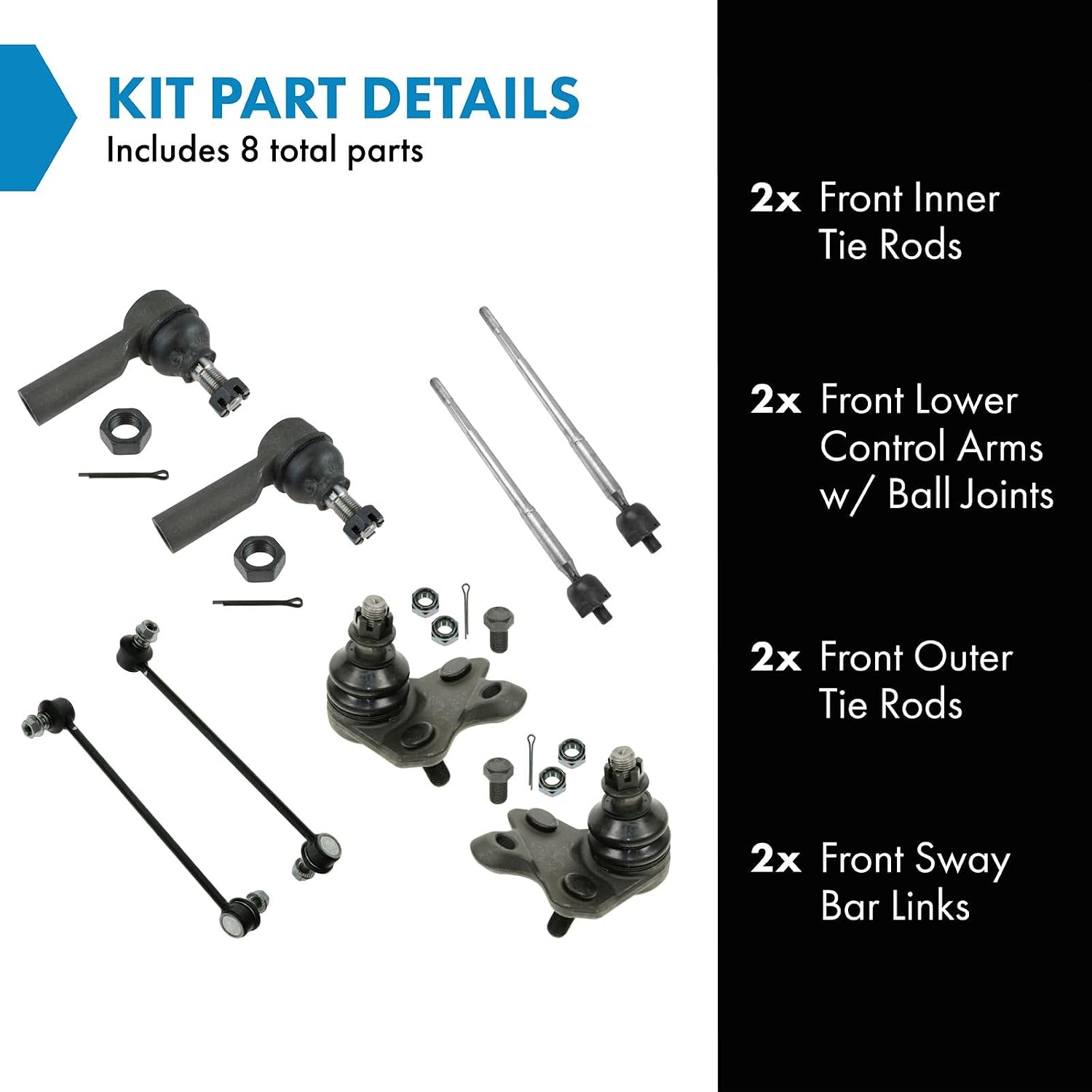 TRQ Front Steering & Suspension Kit Ball Joint Sway Bar Stabilizer Link Tie Rod Compatible with 2003-2008 Pontiac Vibe Toyota Matrix Front Wheel Drive FWD