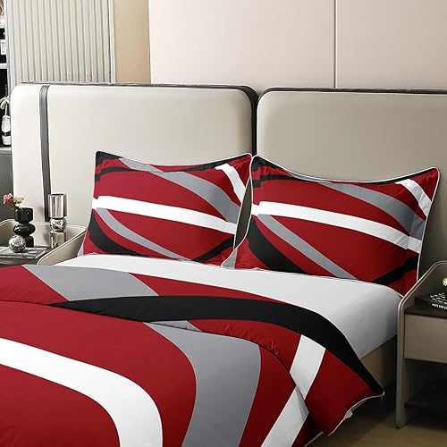 Miniatura 4 de Juego de funda de edredón 100% algodón, tamaño individual, juego de ropa de cama geométrica abstracta moderna para mujeres y hombres, diseño de