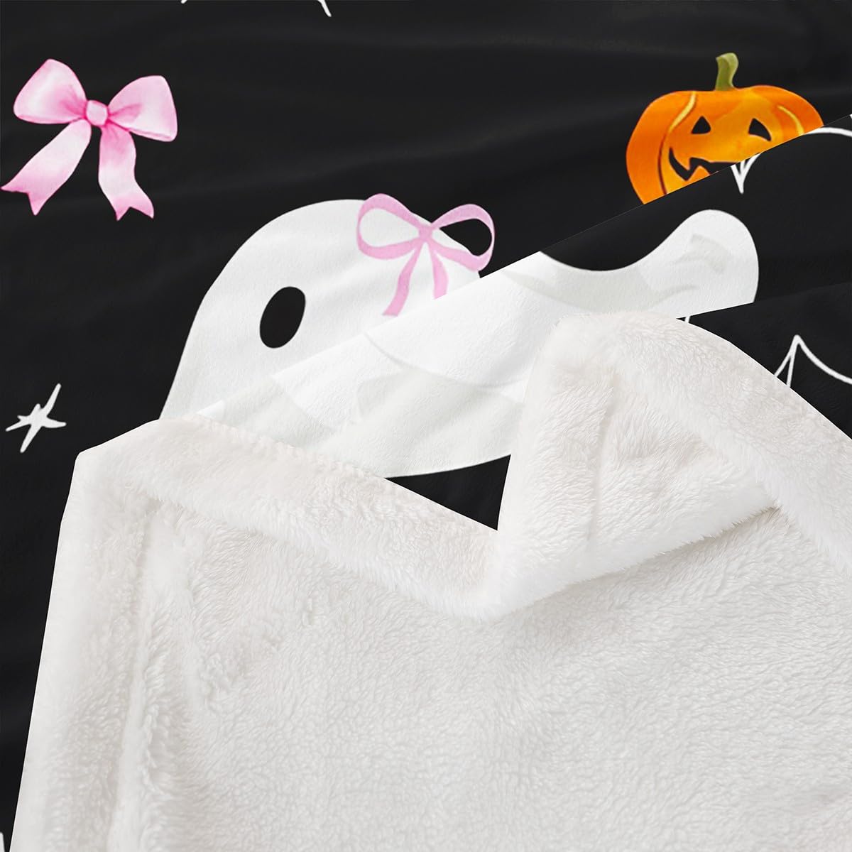 Homewish Pajęczyna szerpa koc duch kokarda puszysty pluszowy narzuta kokarda dynia Halloween kawaii kreskówka festiwal polarowy koc - czarny różowy dziewczyny ciepła miękka pościel dekoracja na łóżko