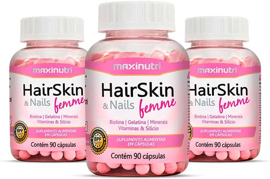03 HairSkin Femme Biotina e Minerais 90 Cápsulas Maxinutri