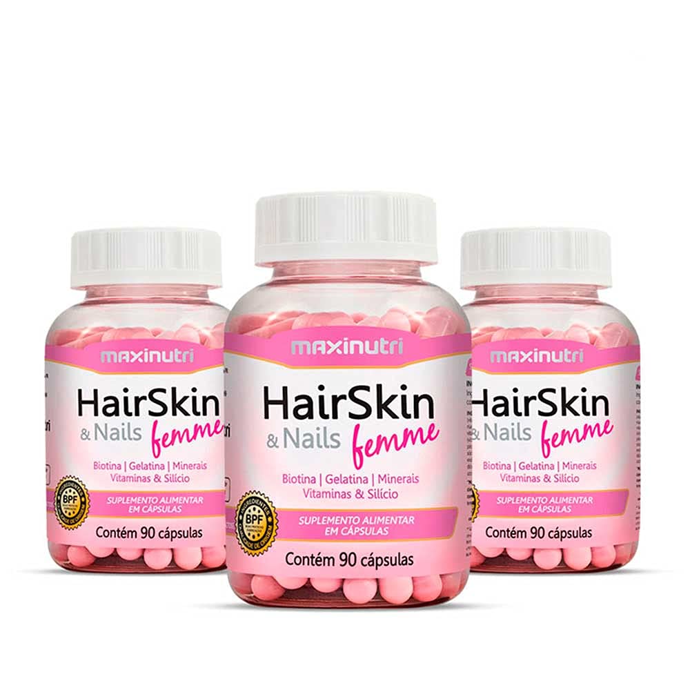 03 HairSkin Femme Biotina e Minerais 90 Cápsulas Maxinutri em promoção! Veja a oferta e mais achadinhos de Vitaminas & Suplementos 2 Hoje é o melhor dia para comprar 03 HairSkin Femme Biotina e Minerais 90 Cápsulas Maxinutri com aquele preço maroto! Promoção! Aproveite a oferta! 2