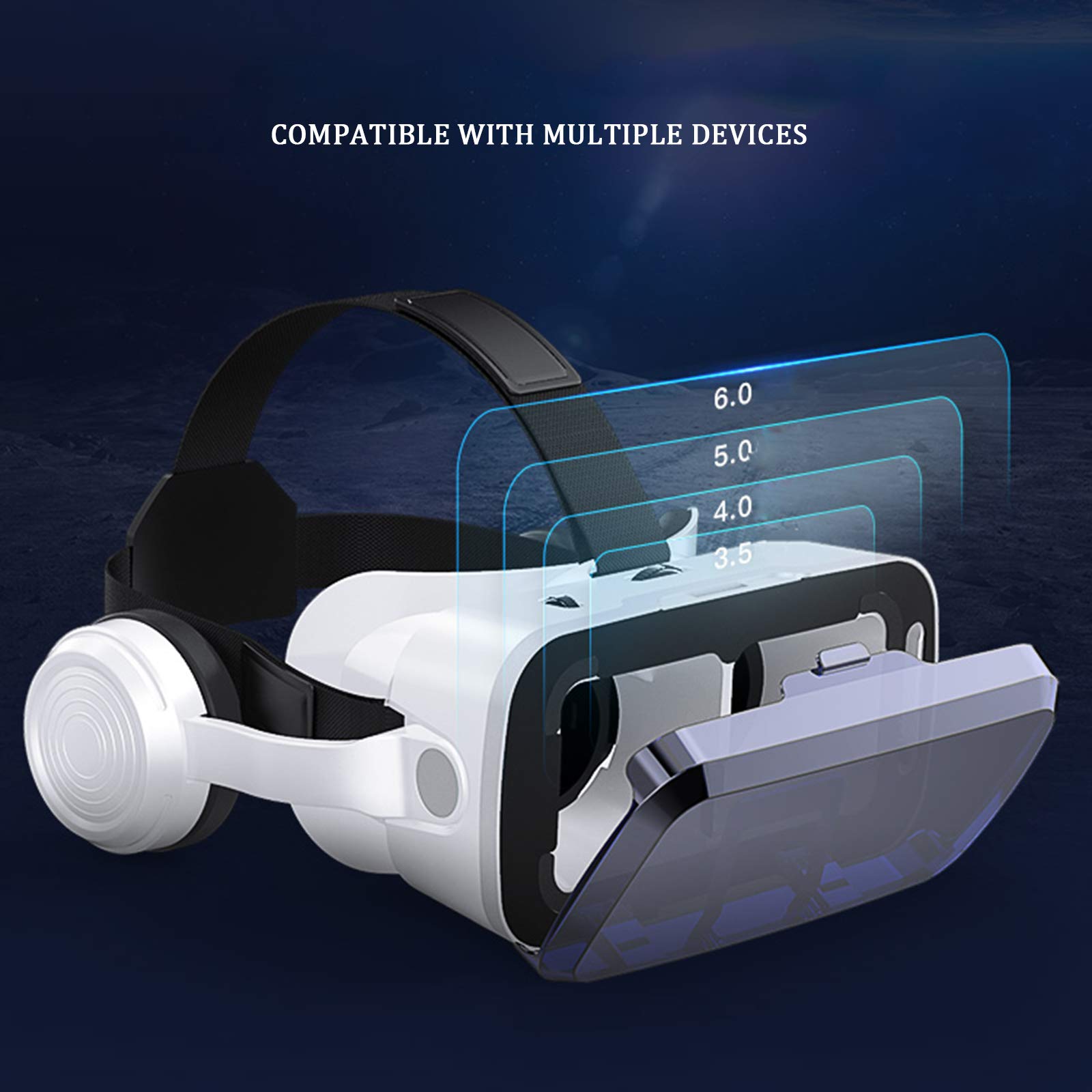 3D VR Gafas de Realidad Virtual, Conexión Bluetooth Auriculares Estéreo Integrados, Casco VR de Realidad Virtual para Pantalla de 3,5 a 6,0 Pulgadas