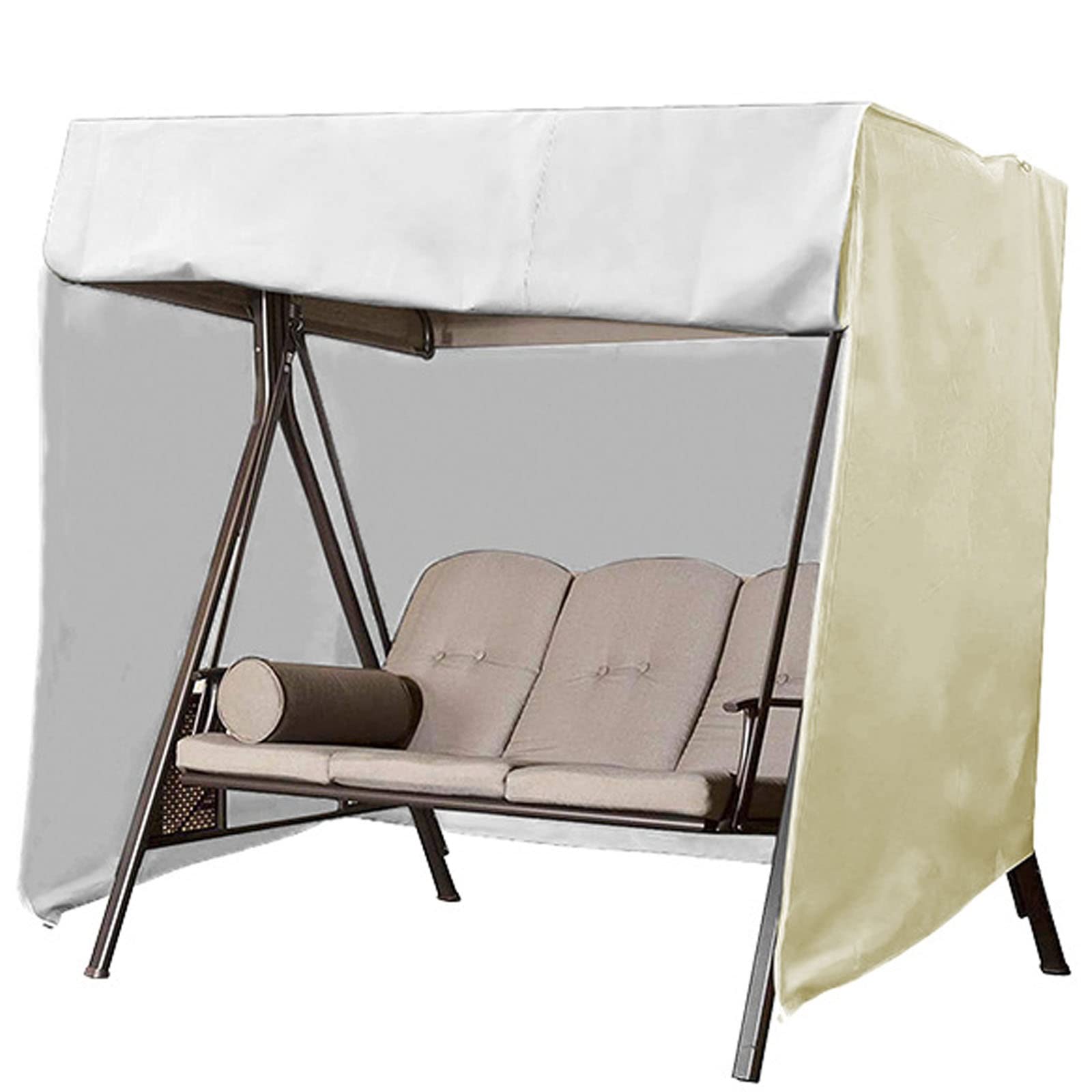 Toldo de columpio de jardín beige para renovar tu terraza con sombra impermeable de 3 plazas