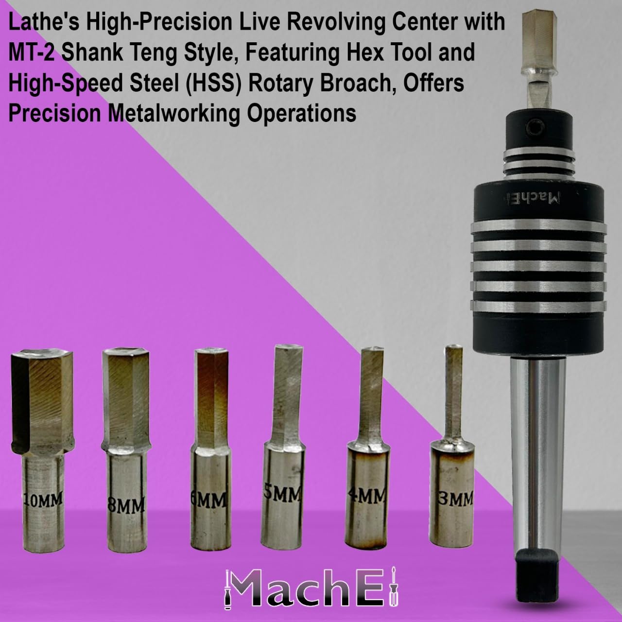 MachEl Lathe's High-Precision Live Revolving Center with MT-2 Shank Teng Style - Image 2