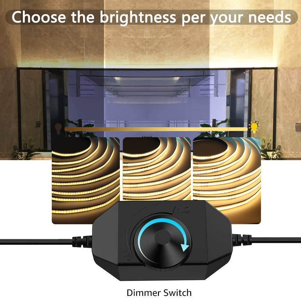 Arotelicht Taśma COB LED 5m Taśm LED 24V ciepła biała 3000K ściemnialna łańcuszek świetlny o wysokiej gęstości 320 LED/M z adapterem i ściemniaczem IP20 do sypialni kuchnia dekoracja wnętrz domu