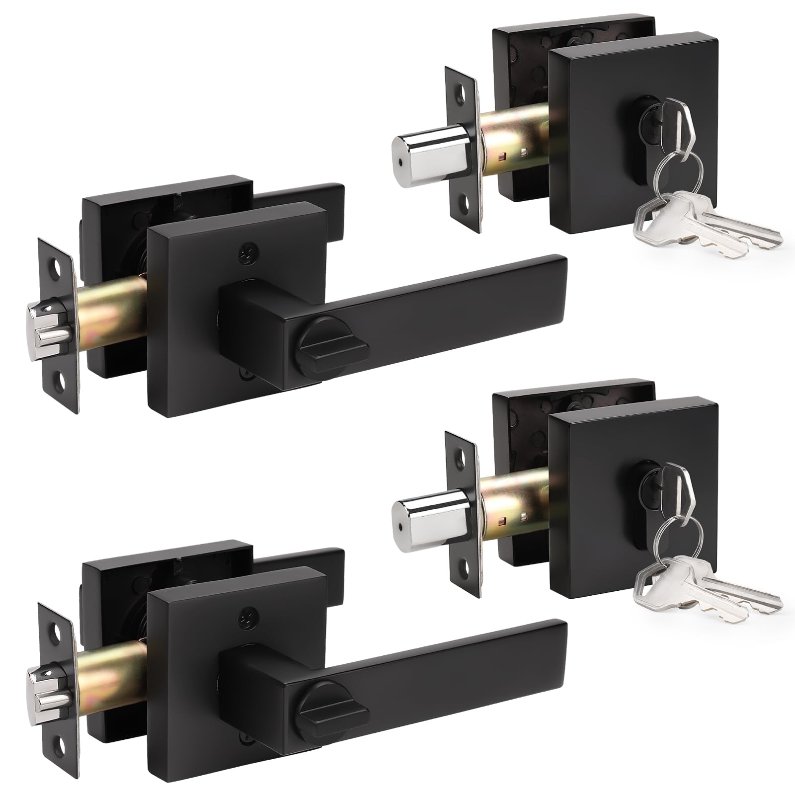 KNOBWELL Matte Black Door Knob & Deadbolt Set -11