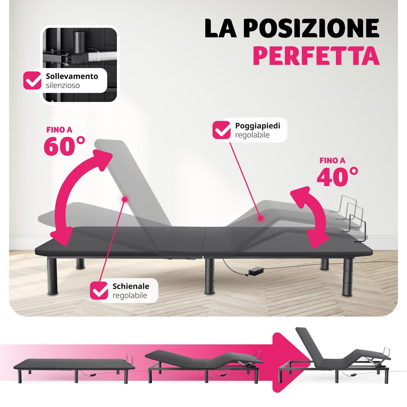 tectake® Letto Regolabile Elettricamente, Letto Regolabile, Elettrico, Due Motori Potenti, Regolazione Continua, Telecomando, Telaio In Acciaio - Antracite/Nero