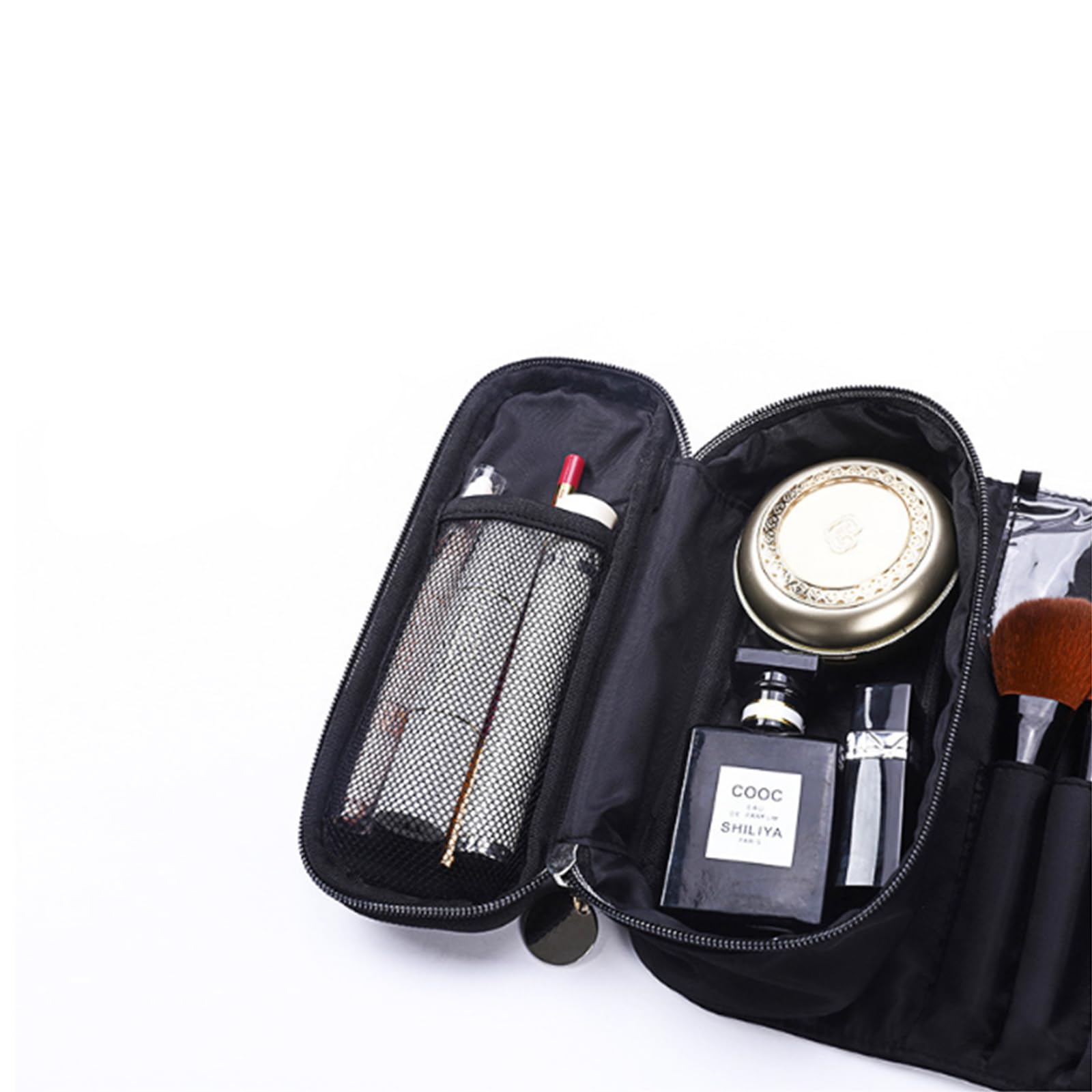 Borsa per Pennelli da Trucco Organizer con 12 Tasche Arrotolabile per Cosmetici e Truccatori, Accessorio Professionale per Donna (Nero)