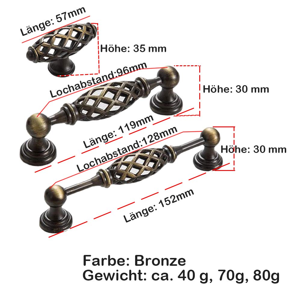 Antiker Stil Möbelgriff Schrankgriff Möbel Eisenwaren für Schublade, Tür, Schränke,Bad Schränke,Hause Küche,Hotel Dekoration (10 Stück, Bronze 96 mm hoch)