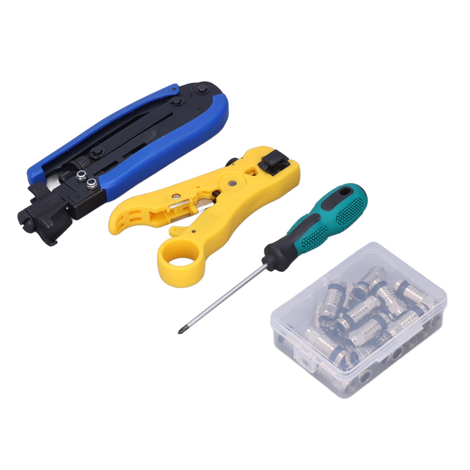 Kit de sertissage de câble coaxial, outil de compression coaxial professionnel, boîte à outils réseau multifonctionnelle pour dénuder, couper, sertir, avec tournevis et 20