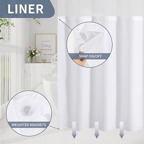 Miniatura 6 de Juego de cortina de ducha y forro floral de acuarela azul marino, cortinas de ducha con forro a presión para decoración de baño de verano, juego de