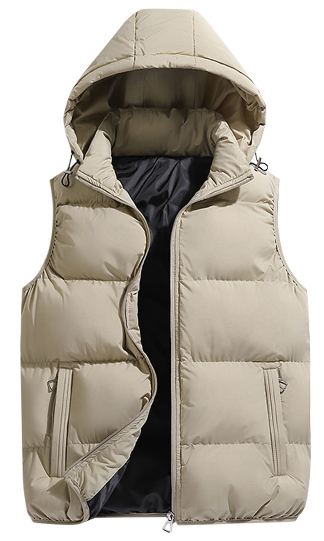 AIEOE Piumino Gilet Uomo Senza Maniche Multitasche Leggero Imbottito con Cappuccio Staccabile e Zip Elegante Etichetta XXL = IT M Cachi